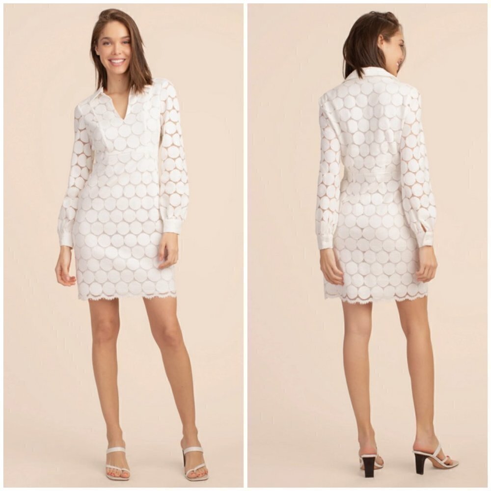 💕TRINA TURK💕 Overlook Dress ~ Sun Medallion Lace Whitewash 14 NWT